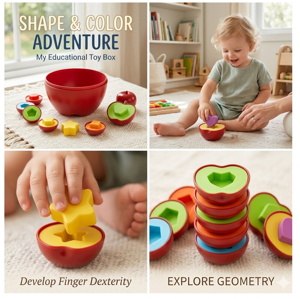 Apple Shape & Number Matching Game – Educational Geometry Sorting Toy for Preschool Math & Cognitive Learning