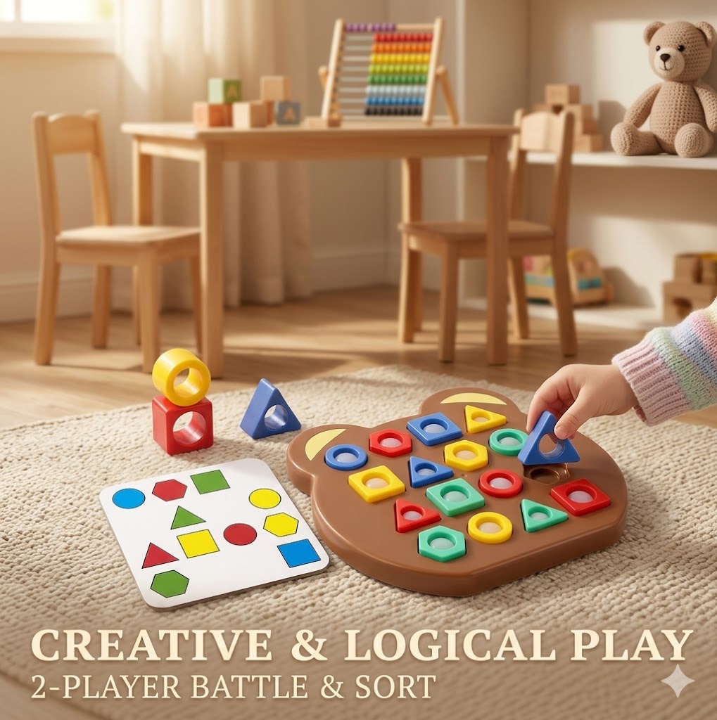 Interactive Bear-Themed Color Sorting & Geometry Matching Puzzle – Early Learning STEM Toy for Toddlers