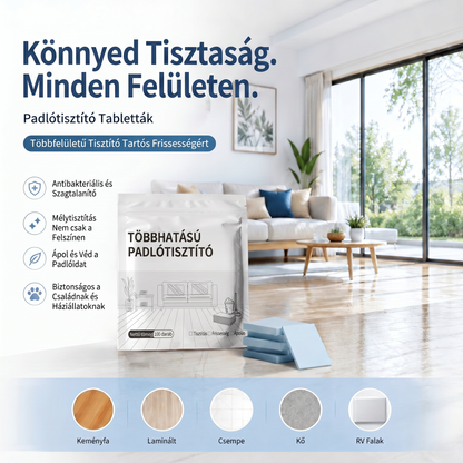 PKNEW® Padlótisztító Tabletták – Többfelületű tisztítószer keményfához, laminált padlóhoz, csempe- és lakóautó-falakhoz. Antibakteriális, szagtalanító és ápoló hatás 💕