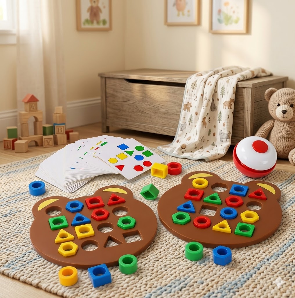 Interactive Bear-Themed Color Sorting & Geometry Matching Puzzle – Early Learning STEM Toy for Toddlers