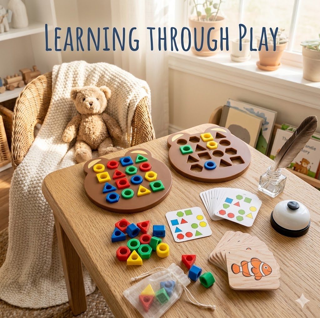 Interactive Bear-Themed Color Sorting & Geometry Matching Puzzle – Early Learning STEM Toy for Toddlers